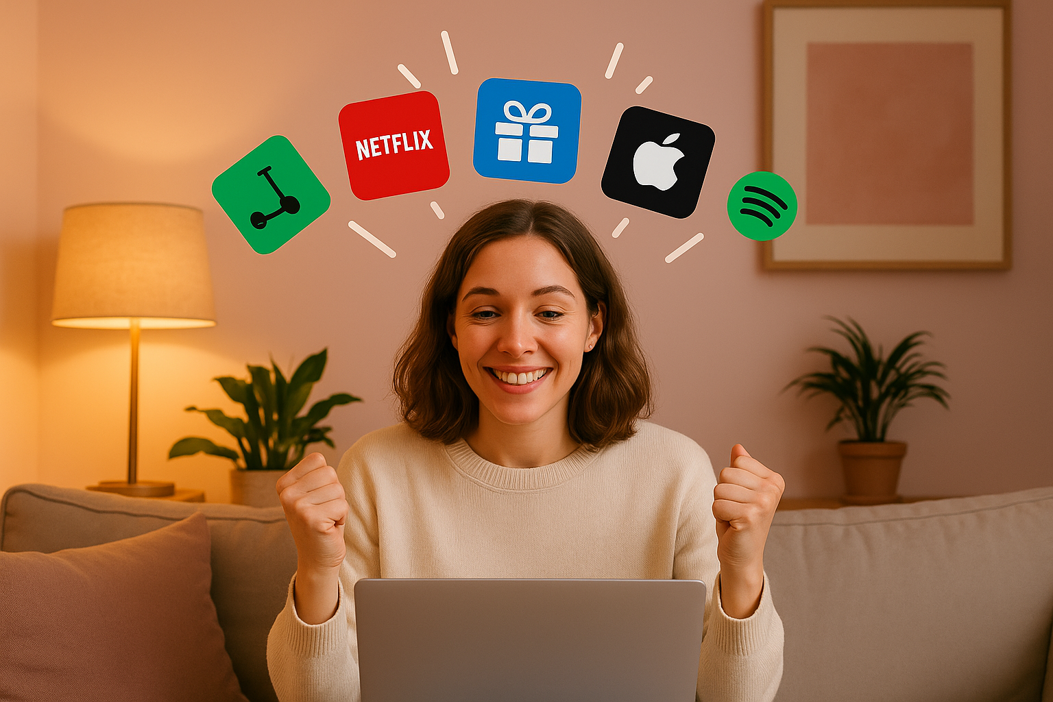 Woman excited about earning rewards